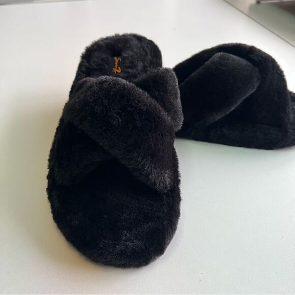 Seven 7 Fluffy Black Kiki Faux Fur Slide Women’s rosa Straps Size 6 - Picture 8 of 8